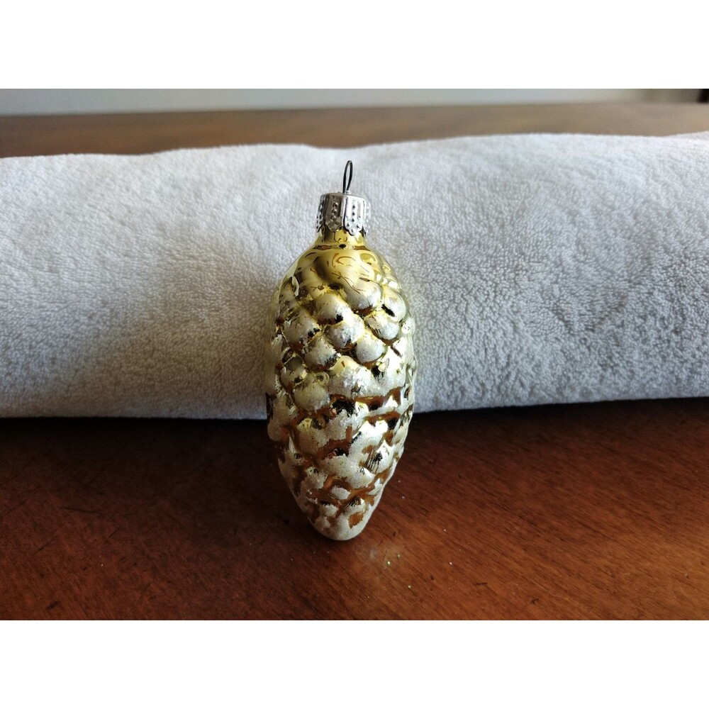 Vintage Blown Glass Pinecone Christmas Ornament Gold Mica 3.5" - Picture 10 of 10